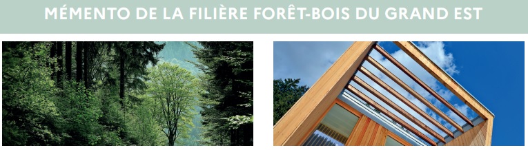 partie de la couverture du memento avec une photo de forêt et une photo de construction en bois