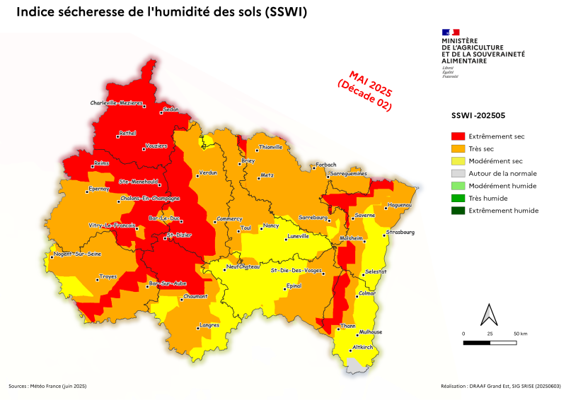 Image 2 : Indice sécheresse de l'humidité des sols - mai 2025 - décade 2