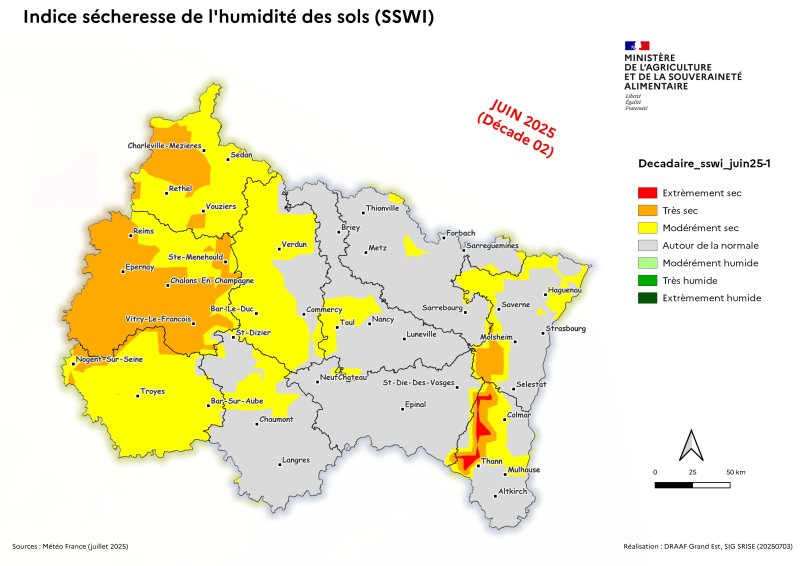 Image 2 : Indice sécheresse de l'humidité des sols - juin 2025 - décade 2