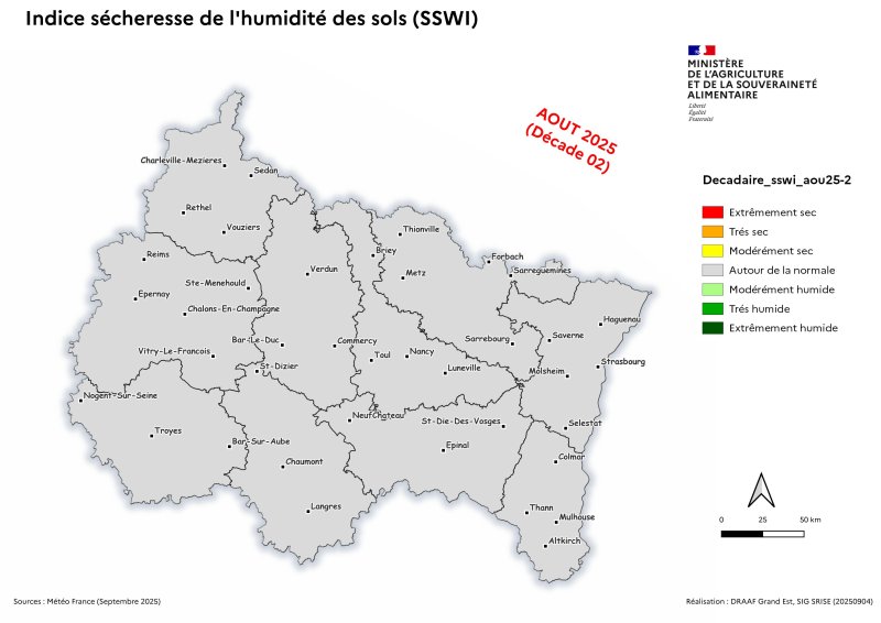 Image 2 : Indice sécheresse de l'humidité des sols - août 2025 - décade 2