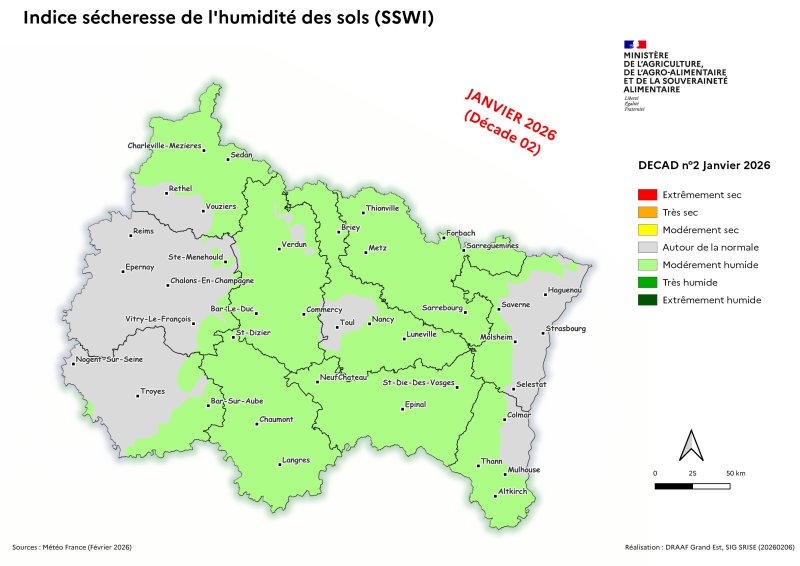 Image 2 : Indice s&eacute;cheresse de l'humidit&eacute; des sols - janvier 2026 - d&eacute;cade 2