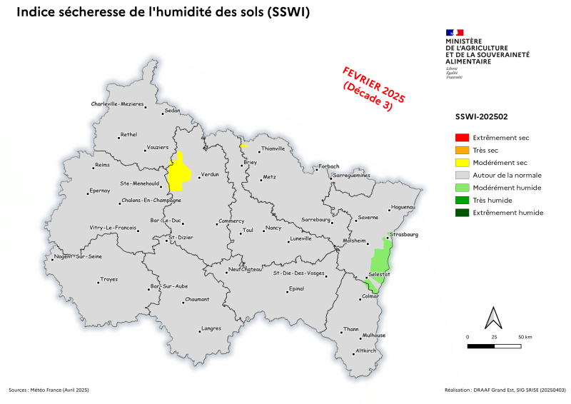 Image 3 : Indice sécheresse de l'humidité des sols - février 2025 - décade 3
