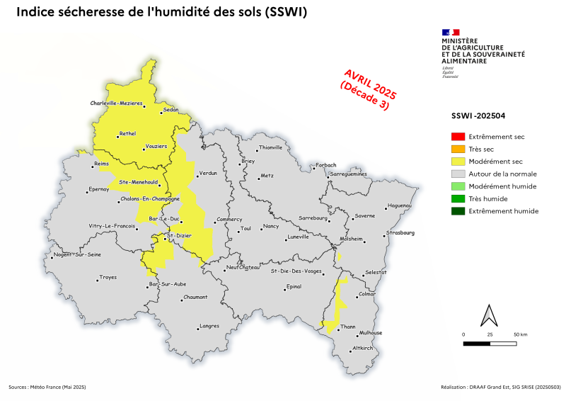 Image 3 : Indice sécheresse de l'humidité des sols - avril 2025 - décade 3