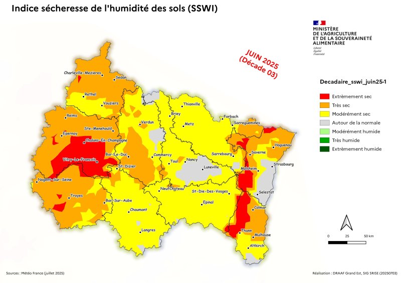Image 3 : Indice sécheresse de l'humidité des sols - juin 2025 - décade 3