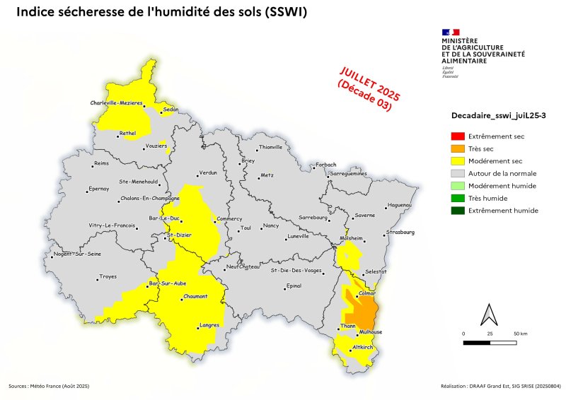 Image 3 : Indice sécheresse de l'humidité des sols - juillet 2025 - décade 3