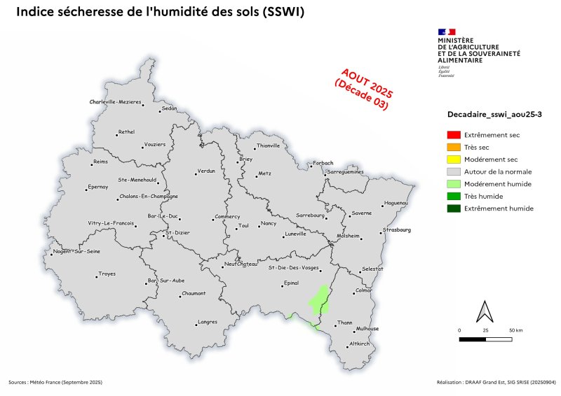 Image 3 : Indice sécheresse de l'humidité des sols - août 2025 - décade 3