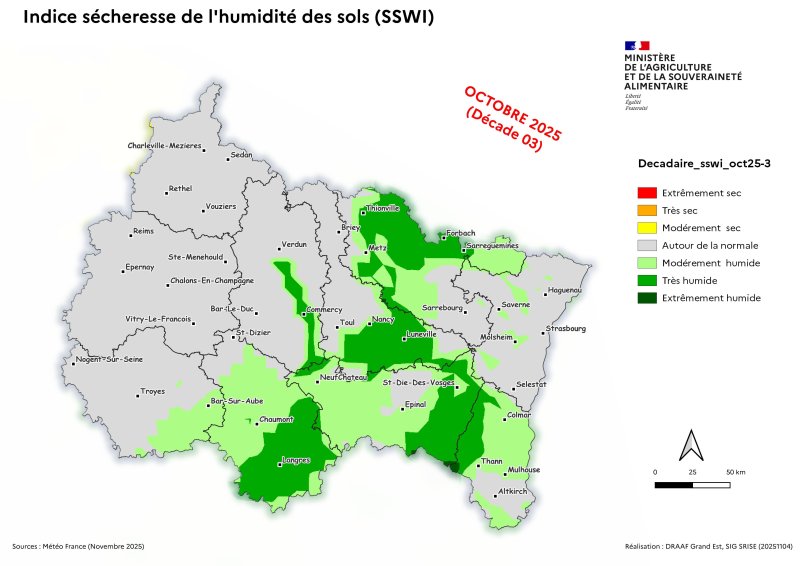 Image 3 : Indice sécheresse de l'humidité des sols - octobre 2025 - décade 3