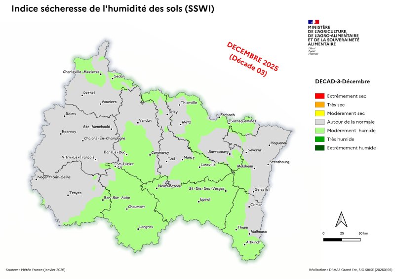Image 3 : Indice s&eacute;cheresse de l'humidit&eacute; des sols - d&eacute;cembre 2025 - d&eacute;cade 3