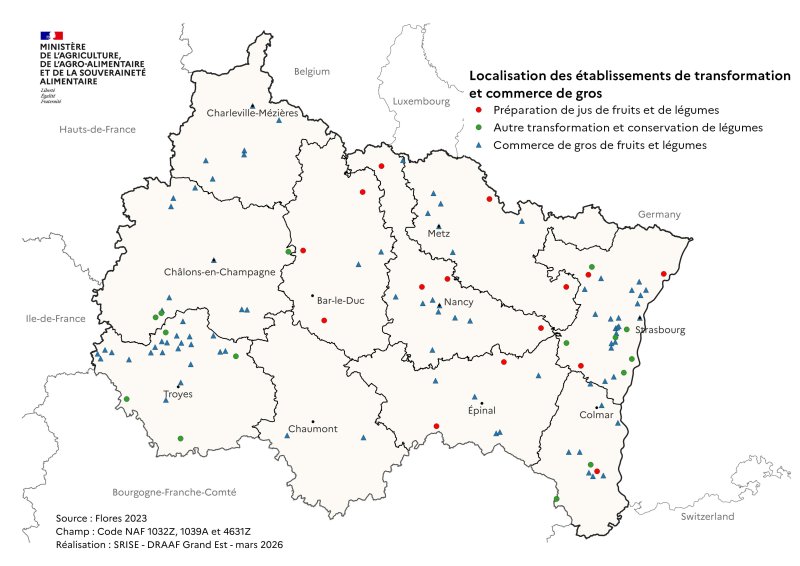 On retrouve en majorité des commerce de gros de fuits et légumes avec seulement deux ou trois IAA de transformation par département