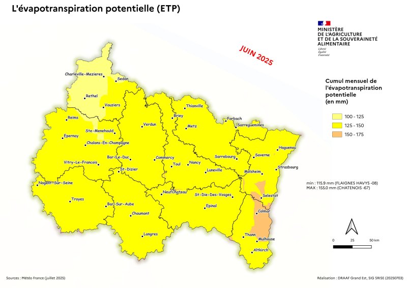Image 2 : Cumul mensuel de l'évapotranspiration potentielle (ETP) en juin 2025