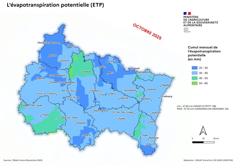 Image 6 : Cumul mensuel de l'évapotranspiration potentielle (ETP) en octobre 2025