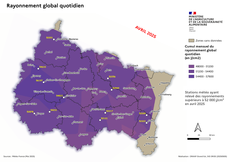 Image 5 : Cumul mensuel du rayonnement global quotidien - avril 2025