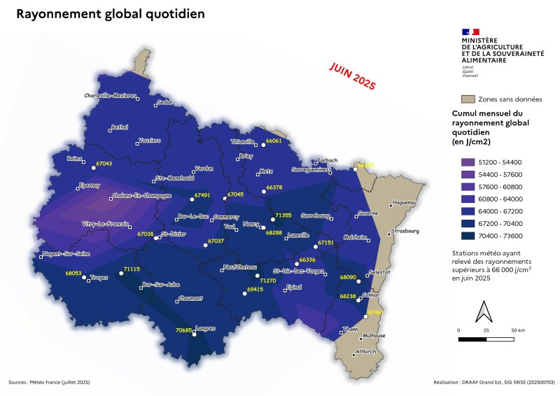Image 7 : Cumul mensuel du rayonnement global quotidien - juin 2025