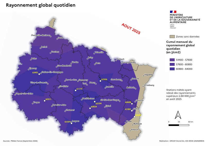 Image 4 : Cumul mensuel du rayonnement global quotidien - aoûtt 2025