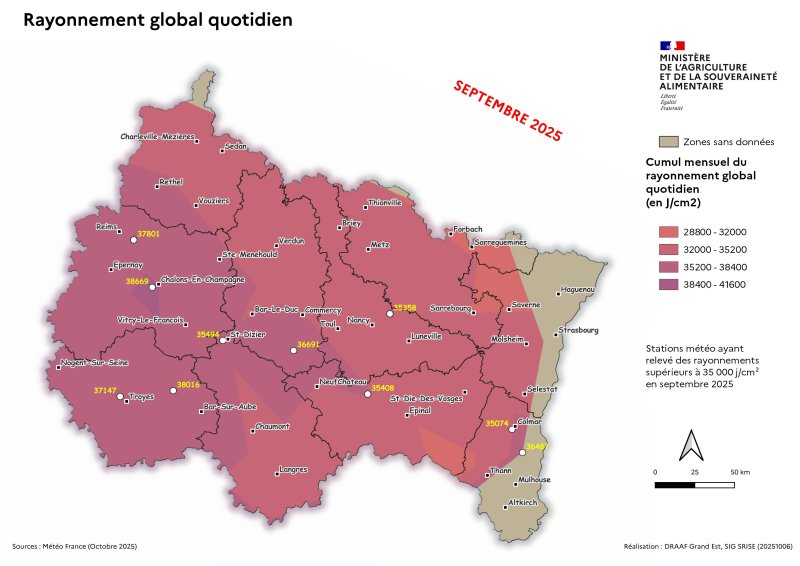 Image 5 : Cumul mensuel du rayonnement global quotidien - septembre 2025
