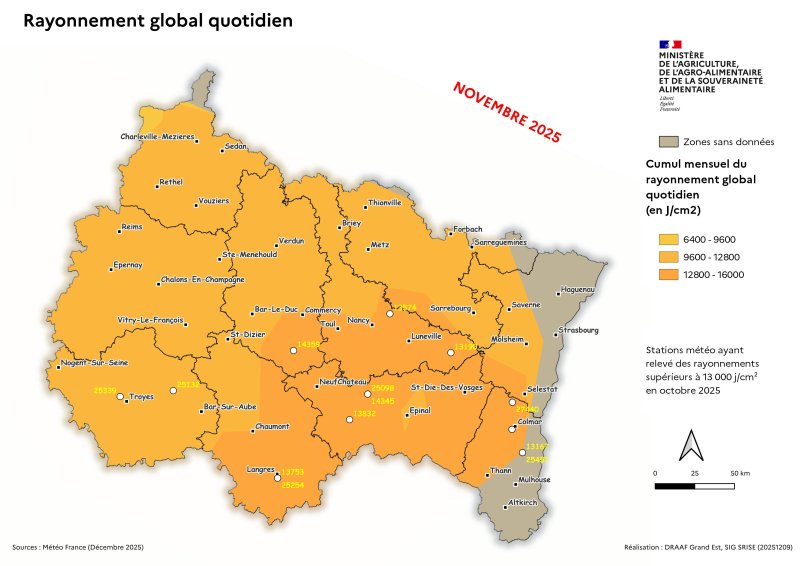 Image 7 : Cumul mensuel du rayonnement global quotidien - novembre 2025