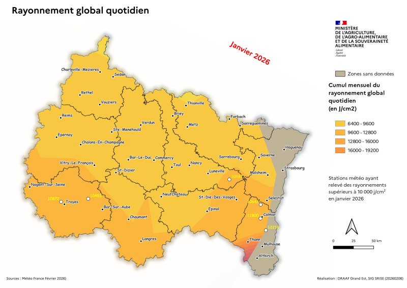 Image 5 : Cumul mensuel du rayonnement global quotidien - janvier 2026