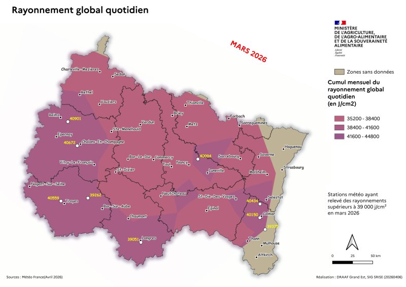 Image 7 : Cumul mensuel du rayonnement global quotidien - mars 2026