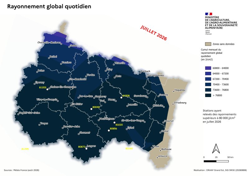 Image 7 : Cumul mensuel du rayonnement global quotidien - juillet 2026