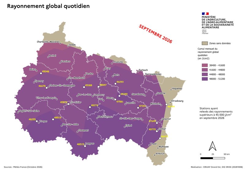 Image 6 : Cumul mensuel du rayonnement global quotidien - septembre 2026