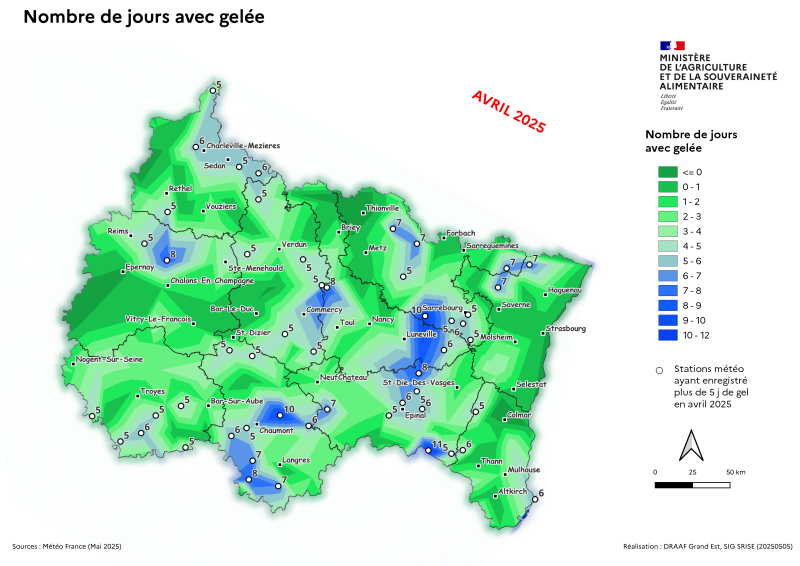 Image 6 : Nombre de jour avec gelée - mai 2025