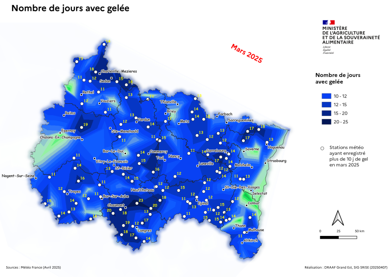 Image 4 : Nombre de jour avec gelée - mars 2025