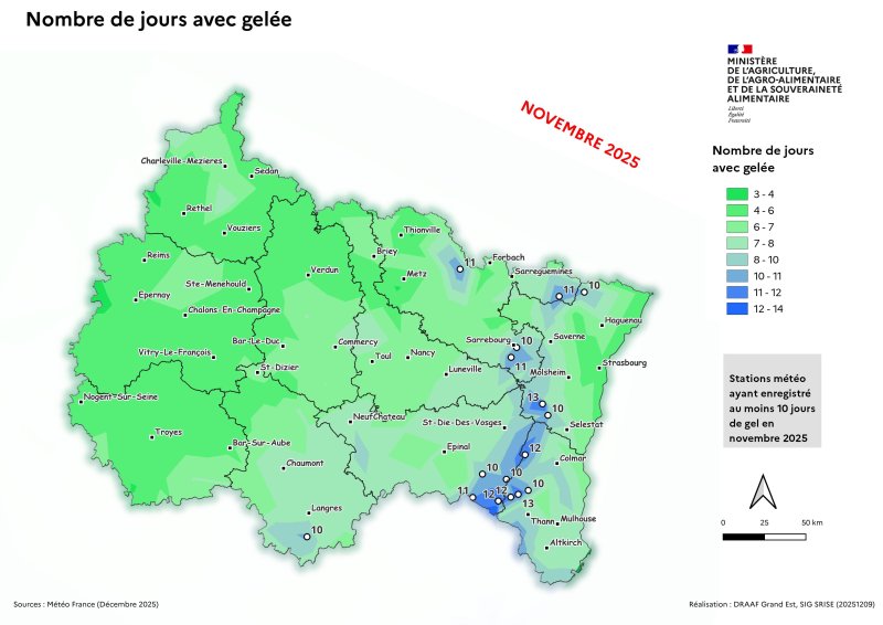 Image 1 : Nombre de jour avec gel&eacute;e - novembre 2025