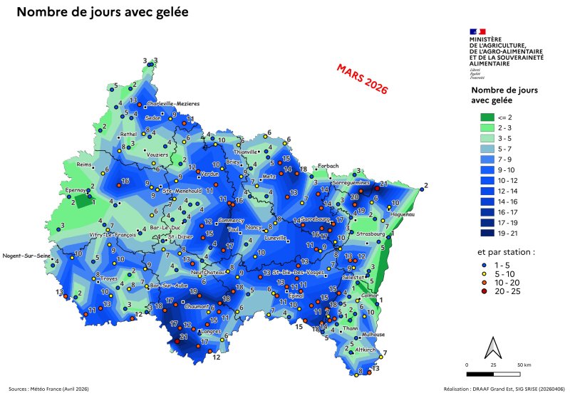 Image 5 : Nombre de jour avec gel&eacute;e - mars 2026