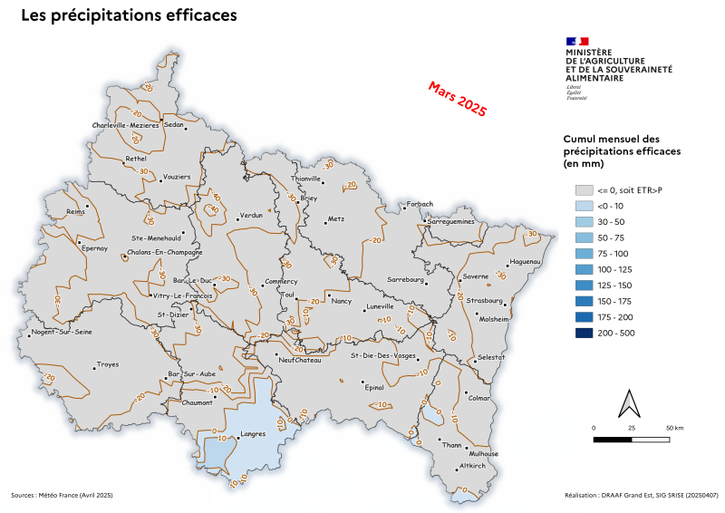 Image 4 : Précipitation efficace mensuelle - mars 2025