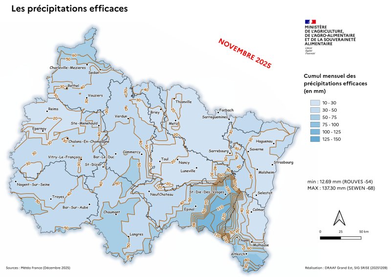 Image 7 : Pr&eacute;cipitation efficace mensuelle - novembre 2025