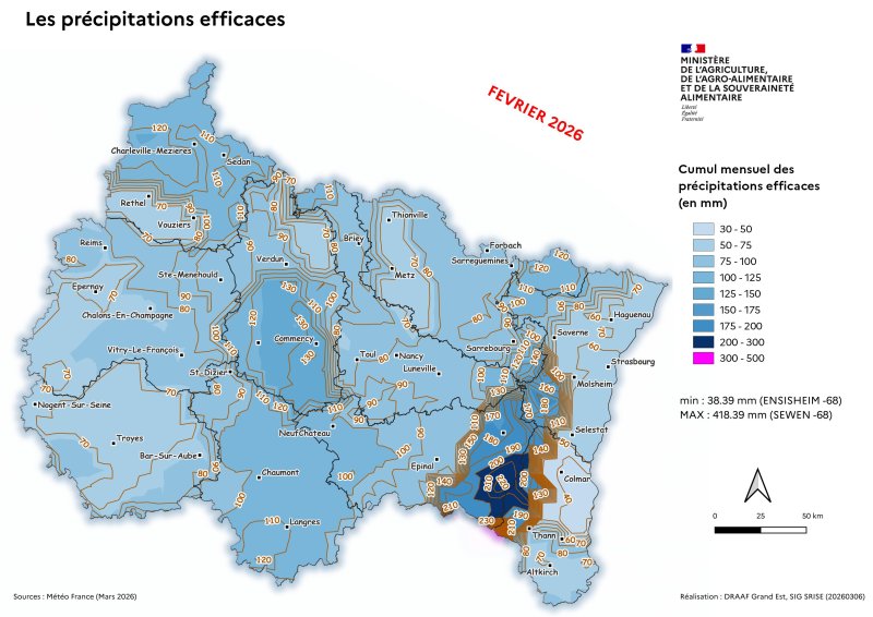 Image 6 : Pr&eacute;cipitation efficace mensuelle - f&eacute;vrier 2026