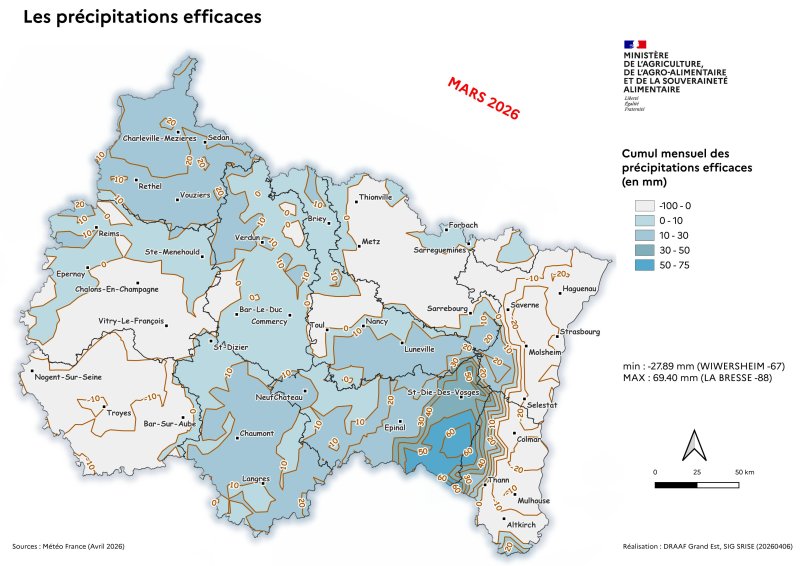 Image 7 : Pr&eacute;cipitation efficace mensuelle - mars 2026