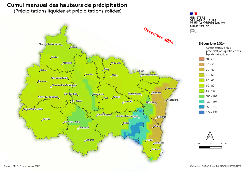 Image 1 : En décembre 2024, dans le Grand Est, on a enregistré quelques faibles chutes de neige et des précipitations également peu importantes notamment en Alsace.