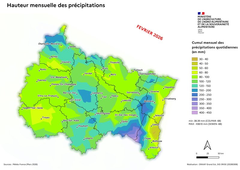 Image 6 : Hauteur mensuelle des pr&eacute;cipitations - f&eacute;vrier 2026 