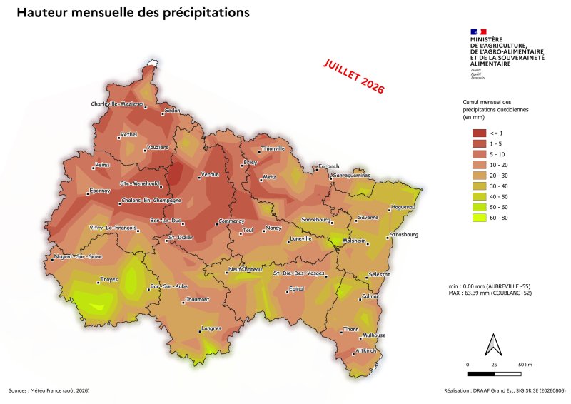 Image 7 : Hauteur mensuelle des pr&eacute;cipitations - juillet 2026