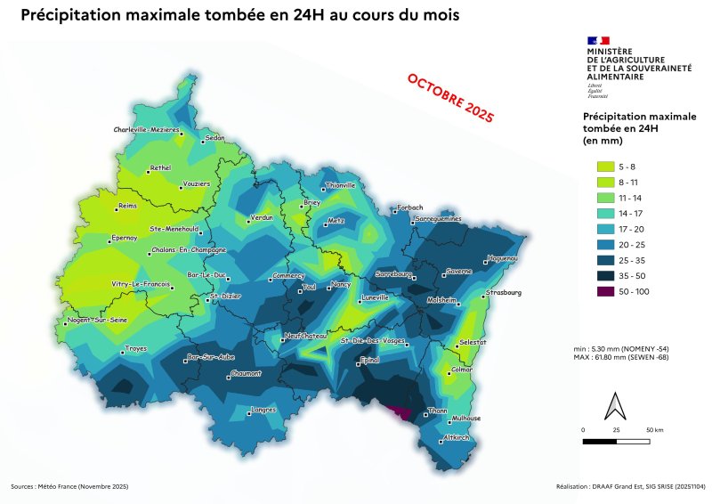 Image 6 : Précipitation maximale tombée en 24H en octobre 2025
