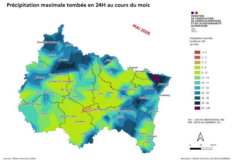 Image 9 : Pr&eacute;cipitation maximale tomb&eacute;e en 24H en mai 2026