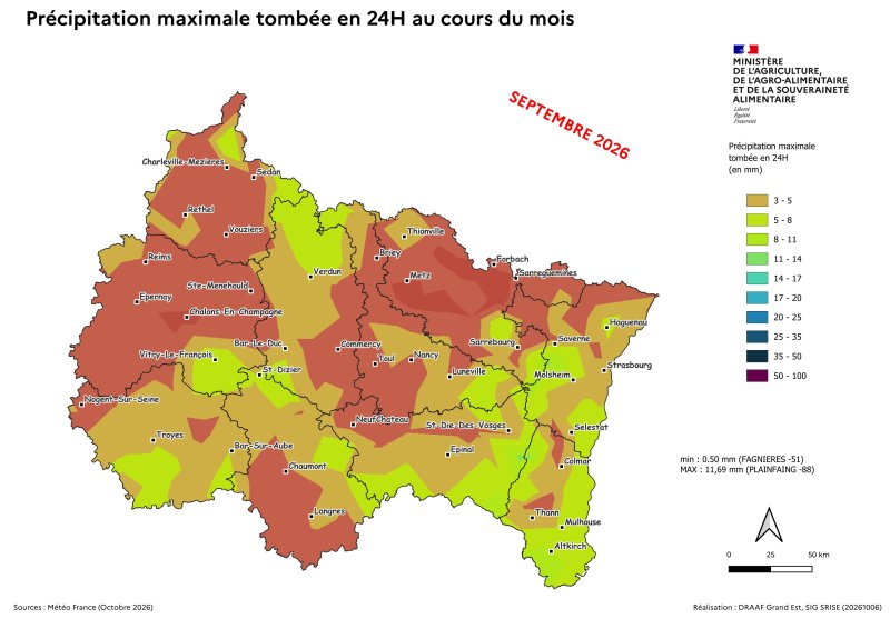 Image 6 : Pr&eacute;cipitation maximale tomb&eacute;e en 24H en septembre 2026