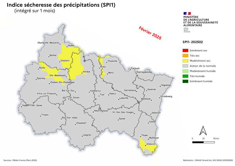Image 3 : Indice sécheresse des précipitations - février 2025