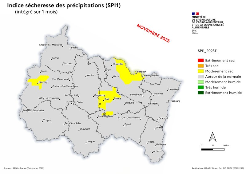 Image 7 : Indice s&eacute;cheresse des pr&eacute;cipitations - novembre 2025