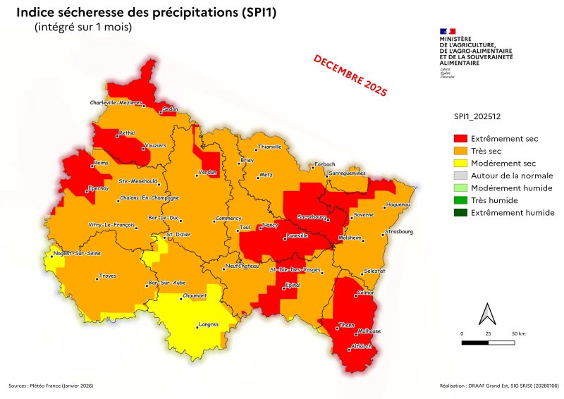 Image 4 : Indice s&eacute;cheresse des pr&eacute;cipitations - d&eacute;cembre 2025
