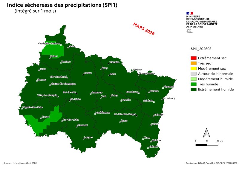 Image 7 : Indice s&eacute;cheresse des pr&eacute;cipitations - mars 2026