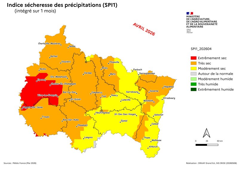 Image 8 : Indice s&eacute;cheresse des pr&eacute;cipitations - avril 2026