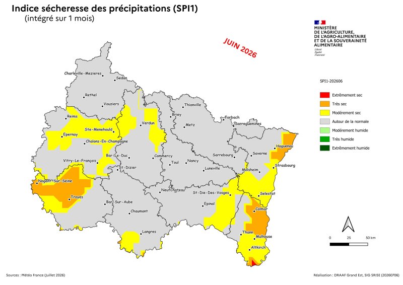 Image 6 : Indice s&eacute;cheresse des pr&eacute;cipitations - juin 2026