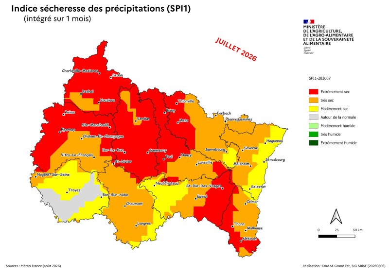 Image 7 : Indice s&eacute;cheresse des pr&eacute;cipitations - juillet 2026