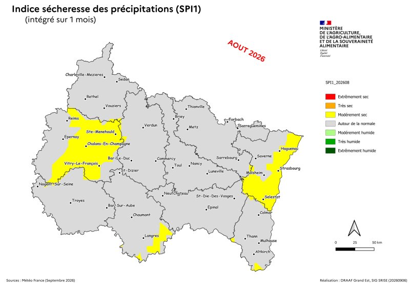 Image 5 : Indice s&eacute;cheresse des pr&eacute;cipitations - aout 2026 