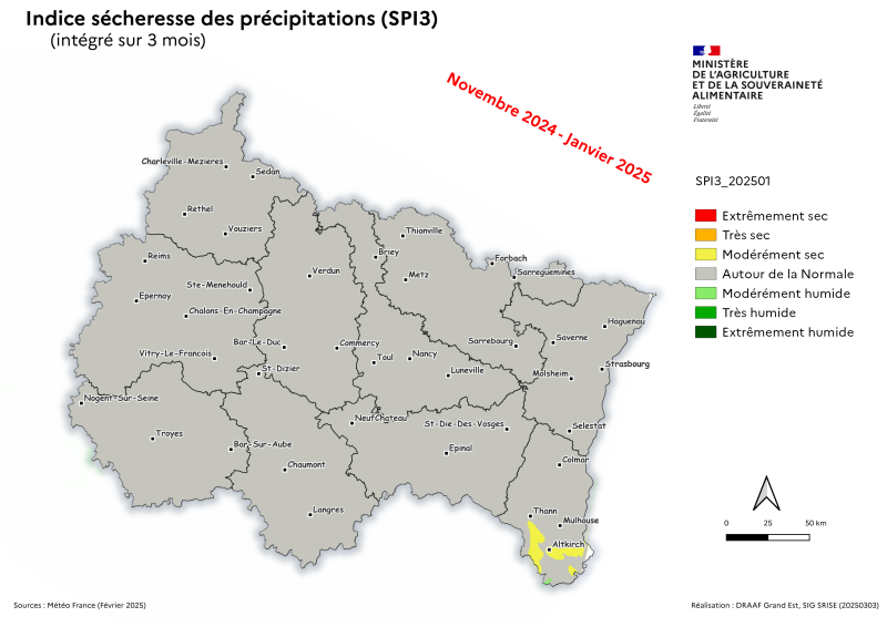 Image 2 : L'indice sécheresse des précipitations de novembre 2024 à janvier 2025 est situé autour de la Normale.
