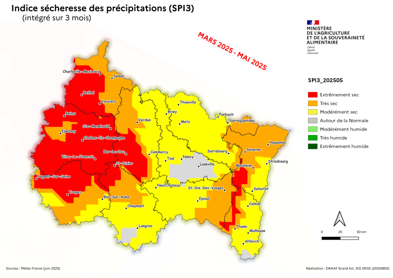 Image 6 : Indice sécheresse des précipitations - mars 2025 à mai 2025