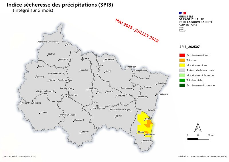 Image 3 : Indice sécheresse des précipitations - mai 2025 à juillet 2025