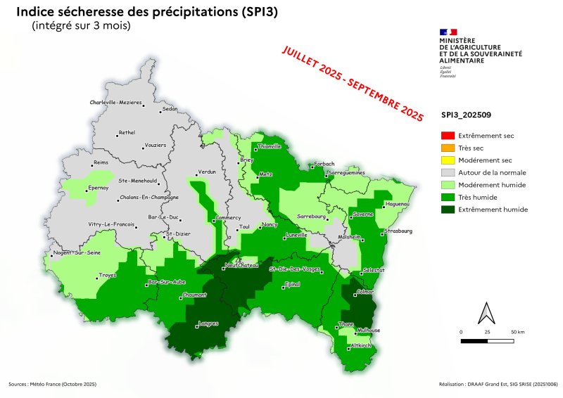 Image 5 : Indice sécheresse des précipitations - juillet 2025 à septembre 2025